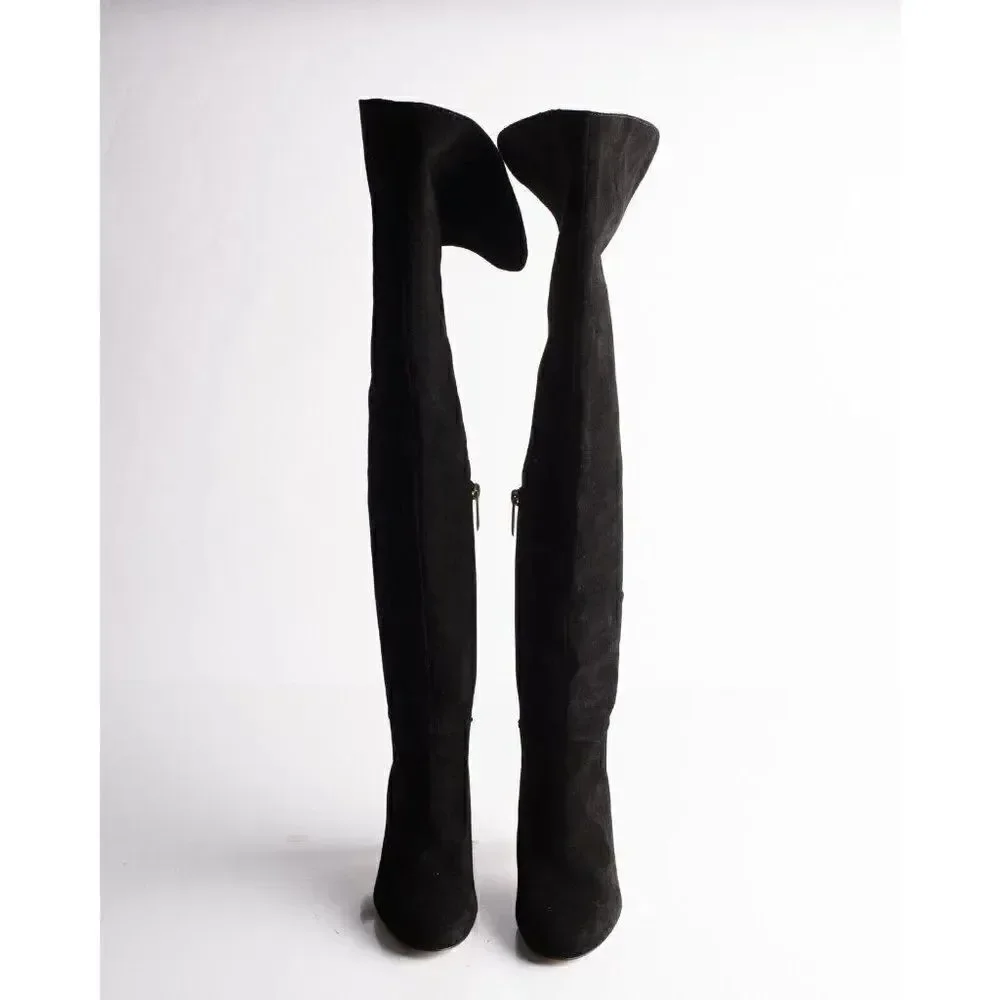 L'AGENCE Womens Black Suede Over the knee Boots EU 36 US 6 Low Heel New in Box